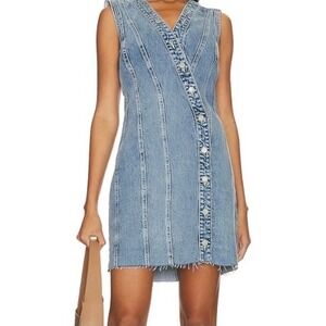RAILS Women M Cascade Dress Strand Denim Frayed Hem Stretch Asymmetric Button‎